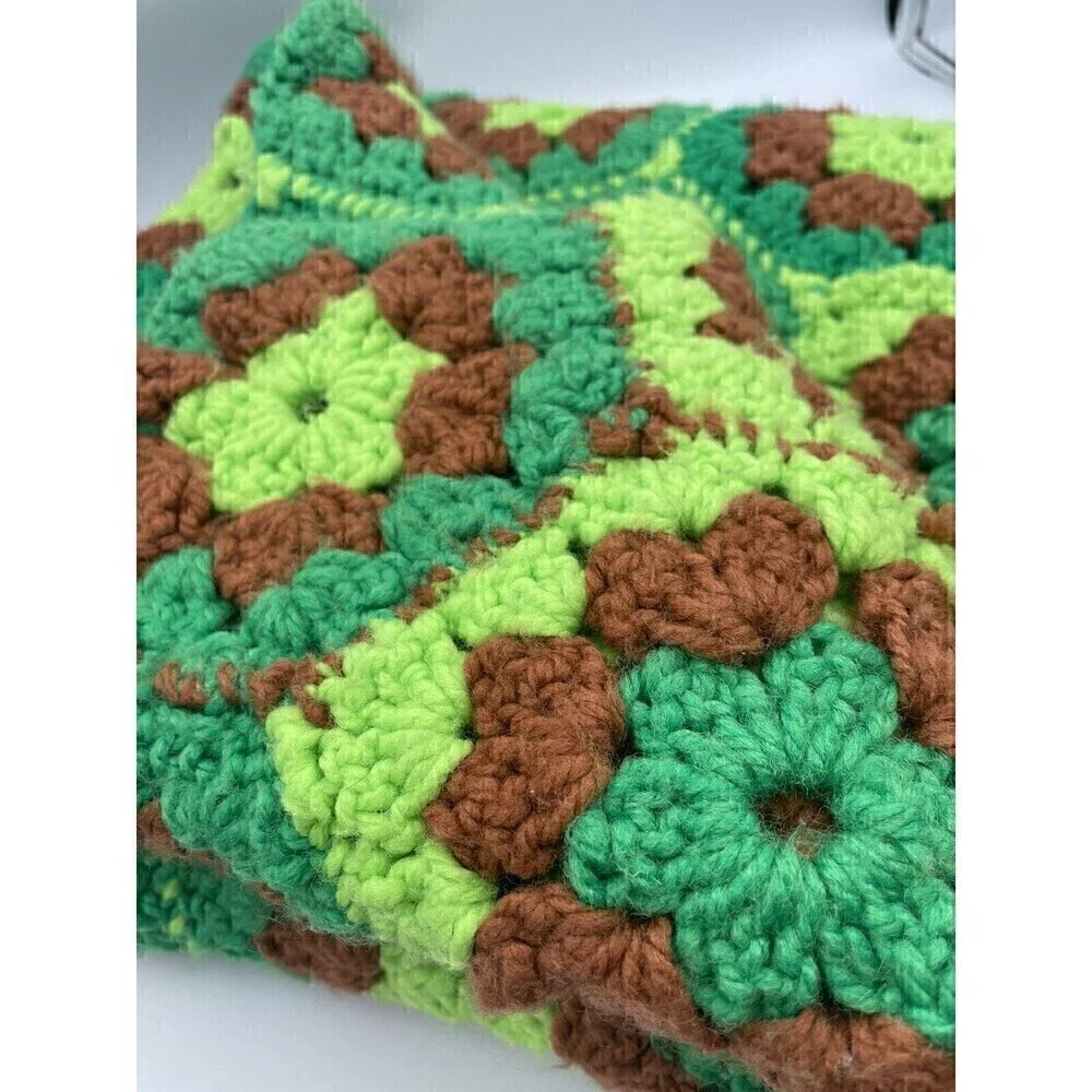 Granny Square Afghan Crochet Throw Blanket Handmade 55”x36” Vintage Multi-Color
